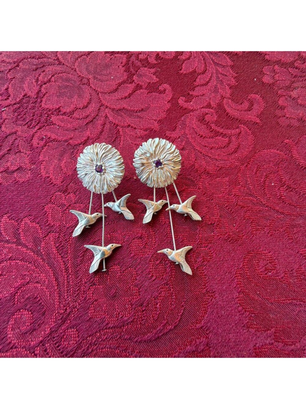 Carolyn Pollack 925 Sterling Silver Hummingbird Amethyst Flower Dangle Earrings